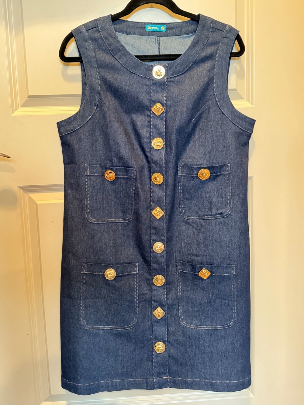 Bahari Bahamas Navy Denim Snap Front Dress with Gold Buttons